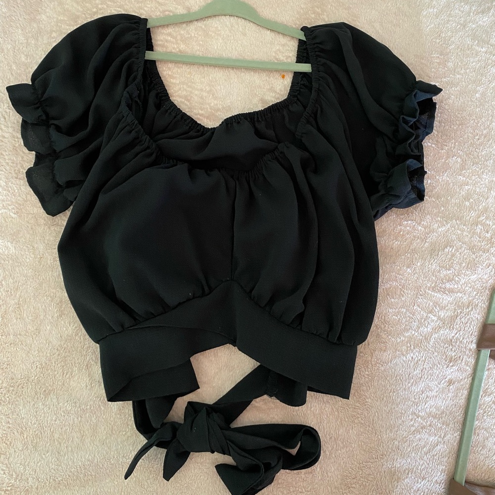 Black wrap around plus size top